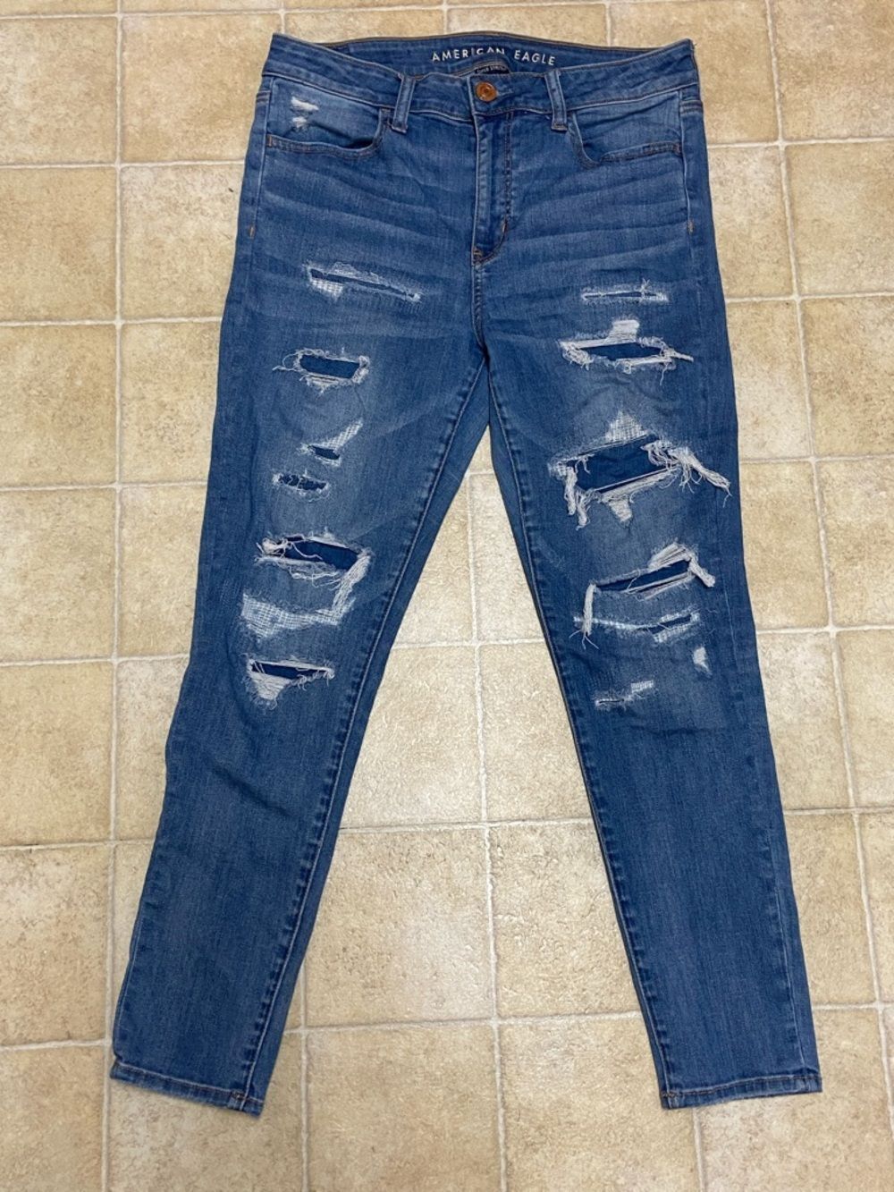 2/$40 American Eagle Outfitters Blue Ripped Skinny Jeans Size 10 Regular